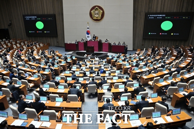 기후에너지환경부는 국회 본회의에서 △자원의 절약과 재활용촉진에 관한 법률 △석면안전관리법 △폐기물관리법 △물환경보전법 등 4개 개정안이 통과됐다고 29일 밝혔다. 사진은 이날 국회에서 학교급식법 일부재정법률안이 가결된 모습. / 더팩트 DB