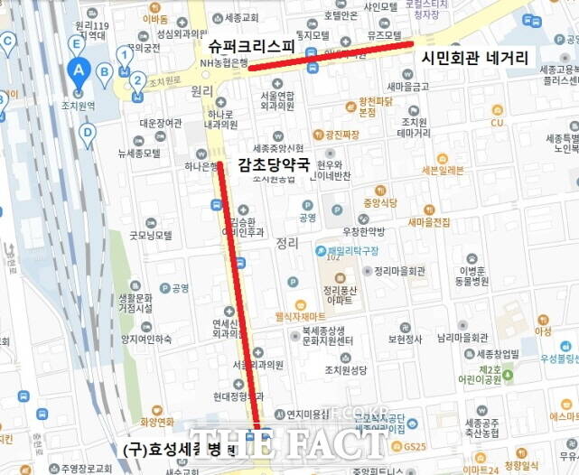 2026년 설 명절 세종전통시장 주·정차 단속 유예 위치도. /세종시