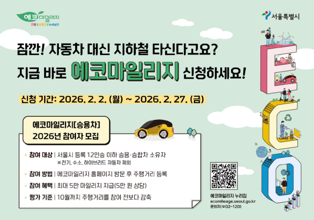 서울시가 에코마일리지 승용차 마일리지 제도의 참여자를 27일까지 모집한다. /서울시