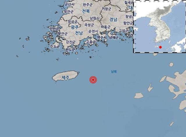 31일 오후 4시 36분께 제주 서귀포시 동쪽 76km 해역에서 규모 2.0 지진이 발생했다. /기상청