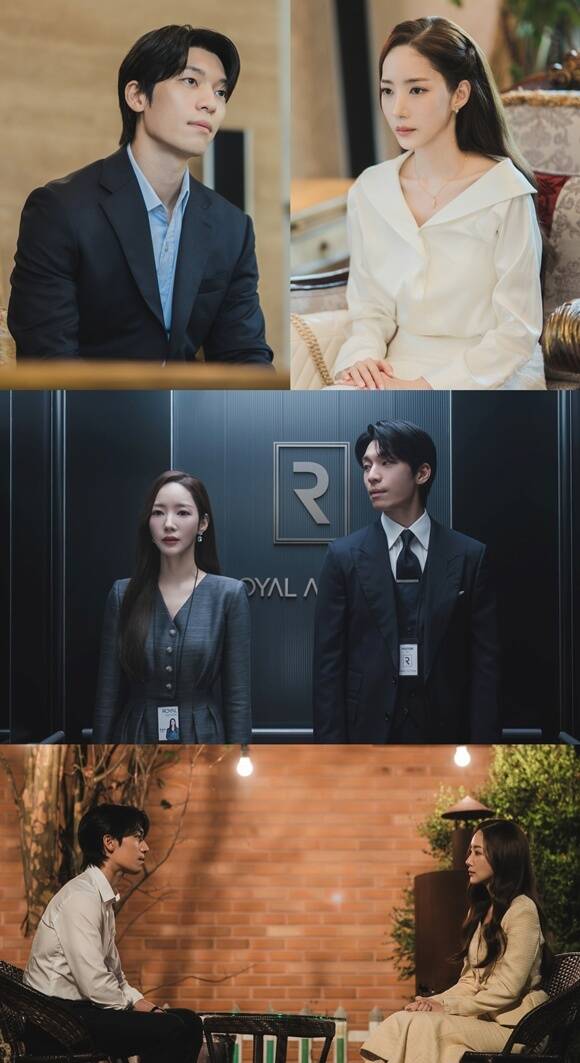 tvN 새 월화드라마 세이렌 제작진이 주연을 맡은 배우 위하준(맨 위 왼쪽)과 박민영의 스틸을 공개했다. /tvN