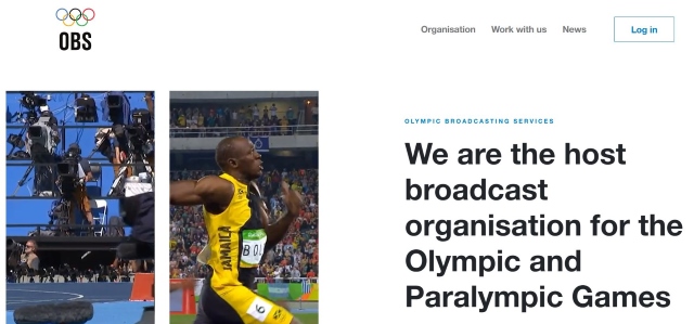 올림픽 경기의 방송콘텐츠를 제작하는 OBS(OLYMPIC BROADCASTING SERVICES)의 홈페이지.