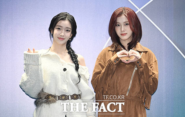 스테이씨 수민(왼쪽)과 재이가 4일 오후 서울 중구 동대문디자인플라자(DDP)에서 열린 2026 F/W 서울패션위크 얼킨 포토월에 참석해 블루카펫을 밟고 있다. /박헌우 기자