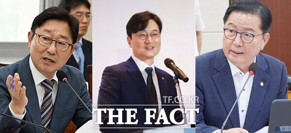 박범계·장철민·장종태 더불어민주당 의원이 지역위원장에서 사퇴한 것으로 확인됐다. 사진 왼쪽부터 박범계 의원, 장철민 의원, 장종태 의원. /정예준 기자