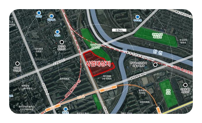 대치우성1차·쌍용2차아파트는 학여울역 북측, 대치유수지 체육공원 서측에 위치해 있다. /서울시