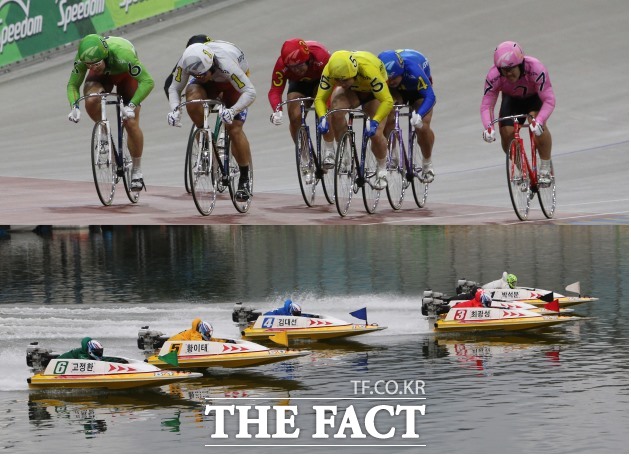 광명스피돔에서 열리는 경륜 경주(위 사진)와 미사경정장에서 열리는 경정 경주./국민체육진흥공단