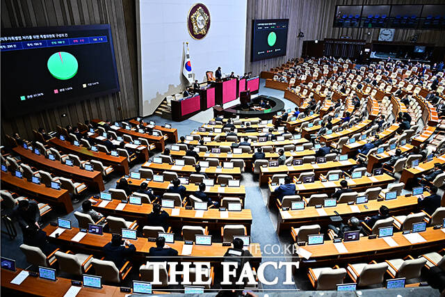 한미 관세협상 후속 조치인 한미 전략적 투자 관리를 위한 특별법안(대미투자특별법)을 논의할 특별위원회 구성 결의안이 9일 국회에서 열린 제432회 국회(임시회) 제4차 본회의에서 가결되고 있다. /국회=배정한 기자