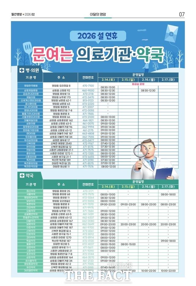 영암군 2026 설 연휴 문여는 의료기관·약국. /영암군