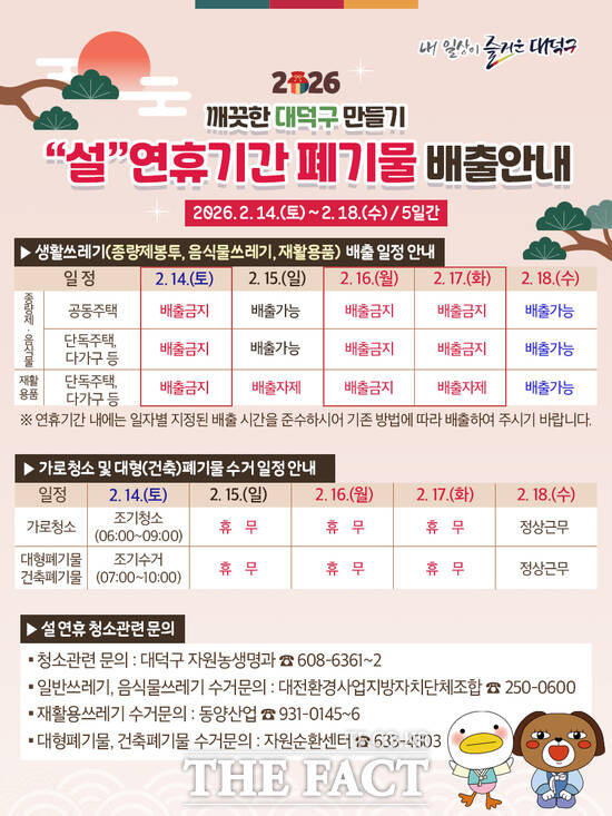 대전시 대덕구는 설 연휴 기간 구민과 귀성객이 쾌적한 명절을 보낼 수 있도록 설 연휴 쓰레기 관리 대책을 추진한다. /대덕구