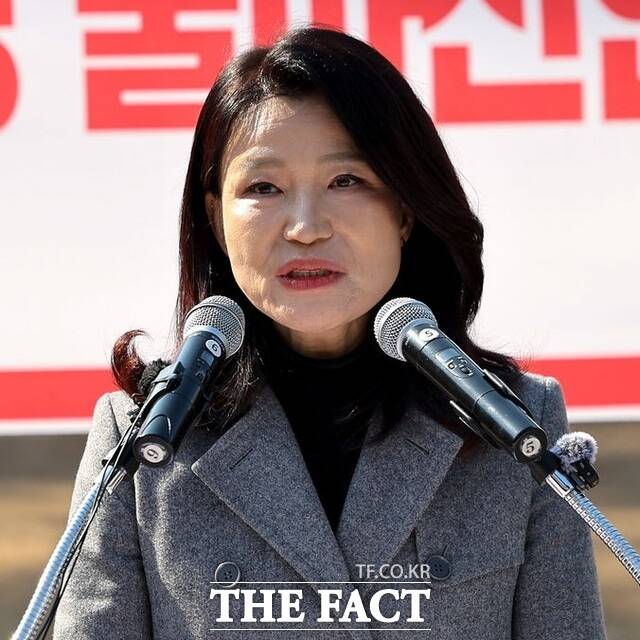 이진숙 전 방송통신위원장이 12일 대구 중구 국채보상운동기념공원에서 6·3 지방선거 대구시장 출마 선언을 하고 있다. /뉴시스