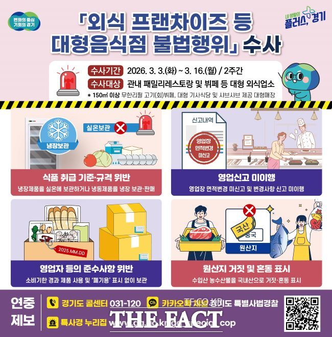 경기도 특사경 대형음식점 불법행위 수사 홍보물 /경기도