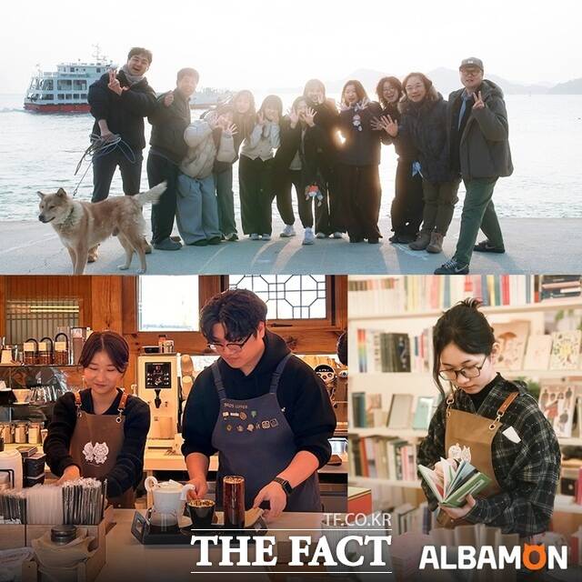 알바투어 캠페인에 참여한 원정대원들과 알바몬 직원들이 통영 두미도에서 함께 기념사진을 촬영하고 있다. /알바몬