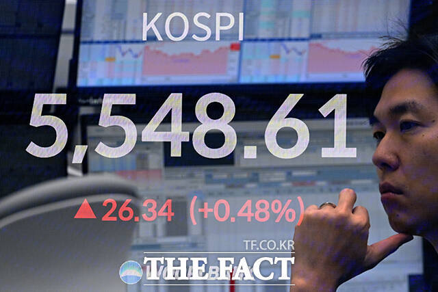 13일 오전 서울 중구 우리은행 본점 딜링룸 전광판에 지수가 표시되고 있다. /서예원 기자