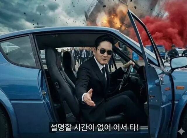 이재용 회장이 고점에 물린 투자자들을 직접 구조하러 온다는 설정의 AI 생성 이미지가 큰 화제를 모으고 있다. /뉴시스·온라인 커뮤니티