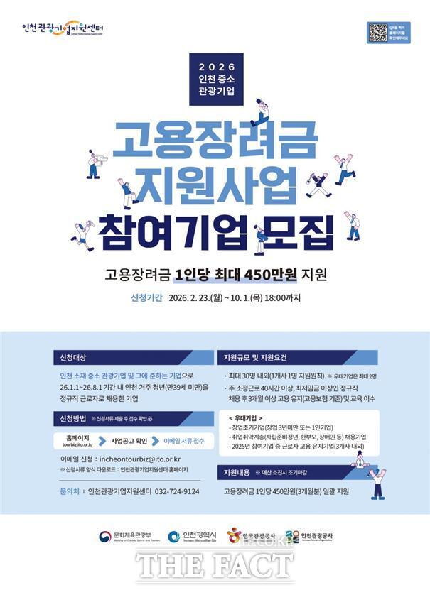 2026 인천 준소 관광기업 고용장려금 지원사업 포스터 /인천시