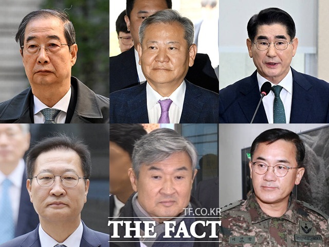 윤석열 전 대통령 등에 의한 내란·외환 행위의 진상규명을 위한 특별검사(내란 특검)는 윤 전 대통령 이외에도 내란에 가담한 혐의를 받는 윤석열 정부 인사들을 기소했다. 사진은 왼쪽 위부터 한덕수 전 국무총리, 이상민 전 행정안전부장관, 김용현 전 국방부장관. 왼쪽 아래부터 박성재 전 법무부장관, 조태용 전 국가정보원장, 여인형 전 국군방첩사령관. /더팩트 DB.