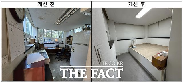 2025년 성남시 아파트 경비·청소 노동자 휴게시설 개선사업 전후 모습. /성남시