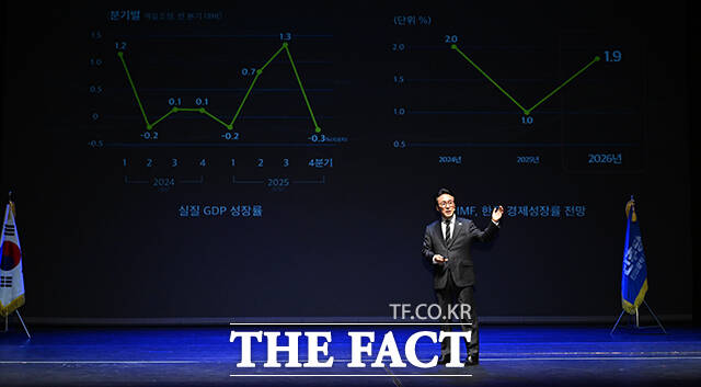 김민석 국무총리가 23일 오후 경기 인천시 계양구 계양문화회관에서 열린 '2026 신년특강 K-국정설명회'에 참석해 발언하고 있다. /인천=박헌우 기자