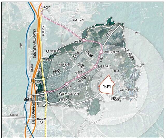 한국토지주택공사(LH)는 24일 성남시와 성남 상대원3구역 재개발 사업시행협약을 체결했다. 사진은 상대원3구역 위치도. /LH