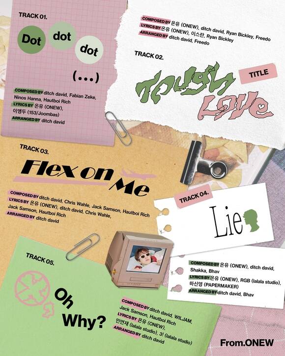 온유는 타이틀곡 'TOUGH LOVE'의 작사, 작곡에 참여한 것은 물론 전곡 크레딧에 이름을 올렸다. /그리핀엔터