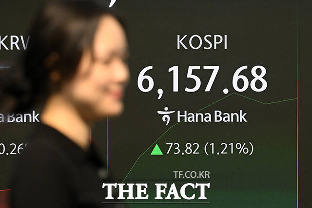 코스피 지수가 6000선을 돌파하며 강세 흐름을 보이고 있는 26일 오전 서울 중구 하나은행 본점 딜링룸 전광판에 지수가 나타나고 있다. /서예원 기자
