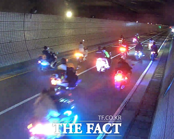 폭주족이 도로를 질주하는 모습. /더팩트 DB