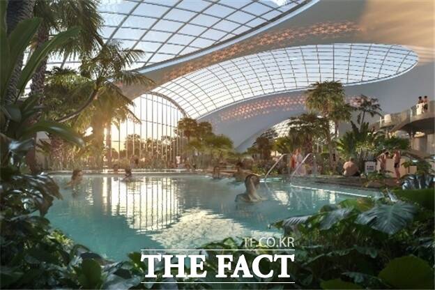 송도 골든하버 서쪽 바닷가 10만㎡에 조성될 돔형 열대 식물원, 스파·사우나, 워터파크 등 '테르메 인천' 개발의 글로벌 웰빙 오아시스 콘셉트. /인천시