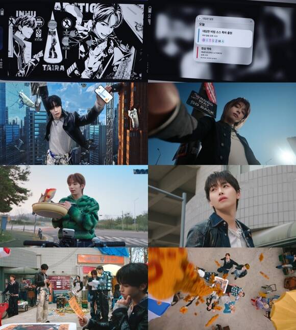 타이틀곡 '내가 살아있다는 증거'는 튜넥스의 정체성을 선명하게 보여주는 일렉트로닉 힙합 트랙이다. 멤버 동규, 제온, 시환이 작사에 참여했다. 사진은 뮤직비디오 장면. /IST엔터