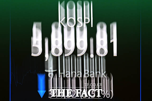 미국·이스라엘의 이란 공습 여파로 중동 정세가 악화되고 있는 가운데 3일 오후 서울 중구 하나은행 본점 딜링룸 전광판에 지수가 표시되고 있다. /서예원 기자