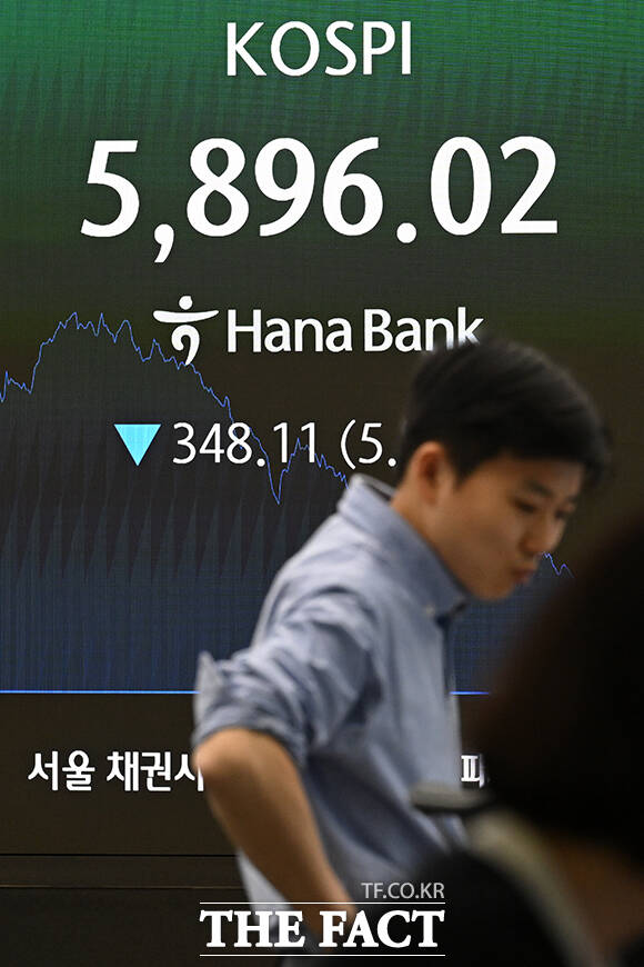 미국·이스라엘의 이란 공습 여파로 중동 정세가 악화되고 있는 가운데 3일 오후 서울 중구 하나은행 본점 딜링룸 전광판에 지수가 표시되고 있다. /서예원 기자