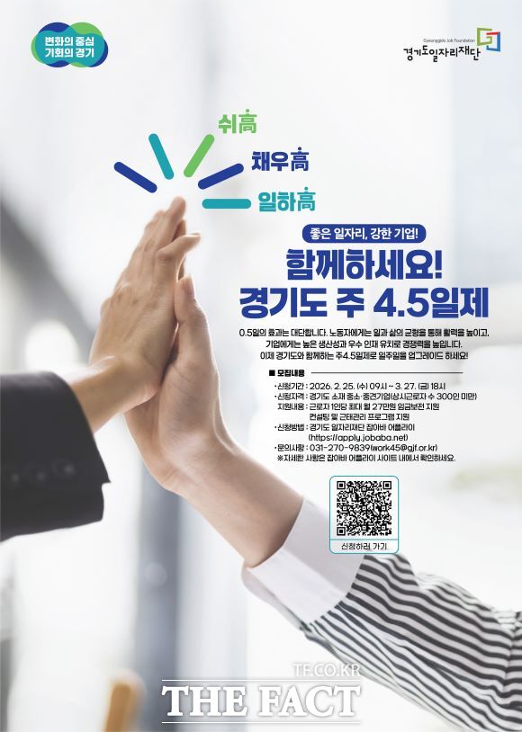 2026년 경기도 주 4.5일제 시범 사업 참여 기업 모집 홍보물. /경기도일자리재단