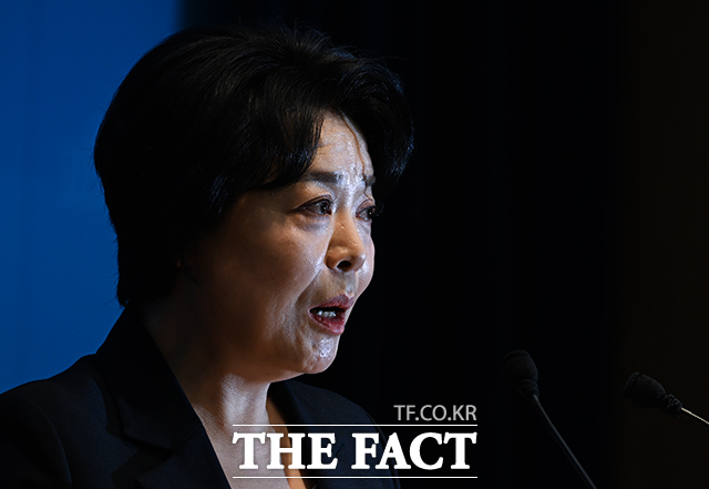 윤희숙 전 국회의원이 4일 오전 서울 여의도 국회 소통관에서 서울시장 출마선언을 하고 있다. /국회=박헌우 기자