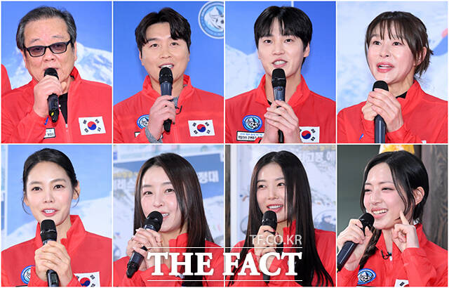 단장 이준훈과 전 축구선수 이동국, 배우 이태환 예지원 박해린, 가수 유빈, 배우 정유미, 방송인 안현모(왼쪽 위부터 시계방향)가 5일 오후 서울 영등포구 비전Q 프로덕션 사옥에서 열린 2026 북중미 월드컵 8강 기원 '히말라야에서 기원하다' 발대식에 모습을 드러냈다. /서예원 기자