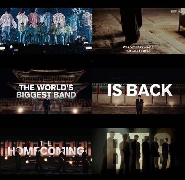 방탄소년단이 광화문 광장 공연 트레일러 영상을 공개하고 팬들을 향한 그리움과 새로운 여정의 각오 등을 전했다. /넷플릭스