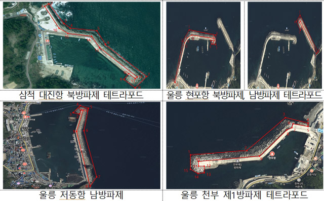 테트라포드 (뷹은색 구간) 출입통제구역. /동해해경