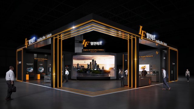 엘앤에프는 오는 11~13일 서울 강남구 코엑스에서 열리는 인터배터리 2026에서 '리딩 더 퓨처'를 주제로 약 87평 규모 부스를 운영한다. 엘앤에프 '인터배터리 2026' 부스 투시도. /엘앤에프