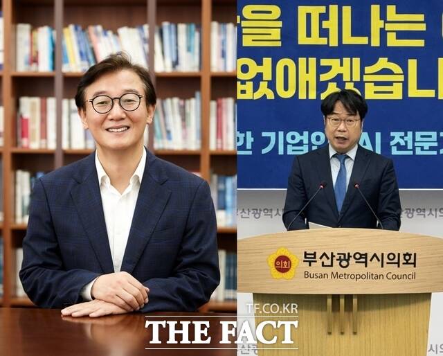 전재수 더불어민주당 의원(왼쪽)과 이재성 전 민주당 부산시당위원장. /더팩트 DB
