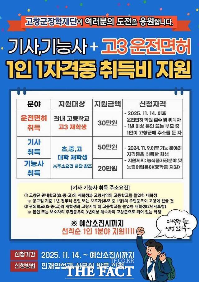 1인 1자격증 취득비용 지원사업 안내 포스터. /고창군장학재단