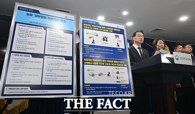 김영수 국무조정실 국무1차장이 9일 오전 서울 종로구 정부서울청사에서 농협 정부합동 특별감사 결과를 발표하고 있다. /임영무 기자