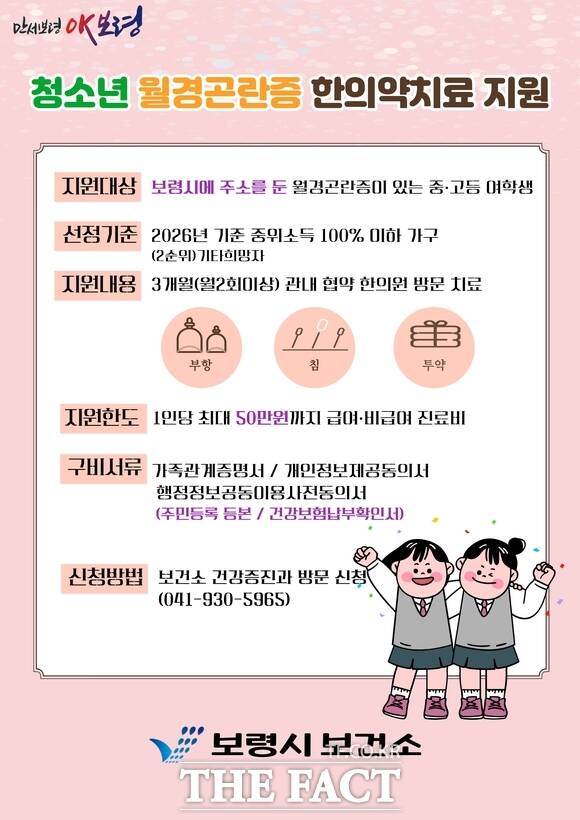 보령시 여성청소년 월경곤란증 한의약 치료비 지원사업 안내 포스터. /보령시
