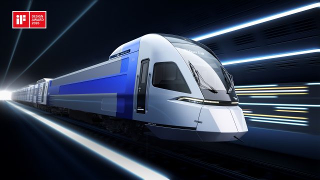현대로템은 수소전기동력차와 수소전기동차가 독일 iF 디자인 어워드 2026에서 각각 본상을 받으며 2관왕을 달성했다. 현대로템 수소전기동력차. /현대로템
