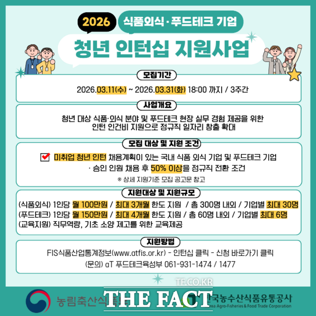 식품외식·푸드테크기업 청년 인턴십 참여기업 모집 안내문 /aT