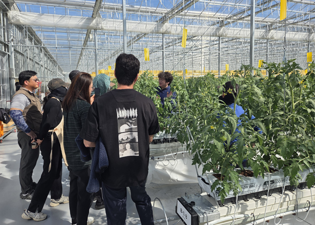 이달 말 준공식을 앞둔 임대형 스마트팜단지를 견학온 귀농 귀촌인들이 관심을 보이고 있다. /봉화군