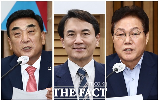 국민의힘은 17일 김두겸 울산시장과 김진태 강원지사, 박완수 경남지사(왼쪽부터)를 6·3 지방선거 해당 단체장 선거 후보자로 각각 단수공천했다. /더팩트 DB