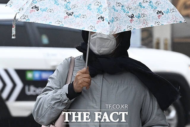 서울시 초미세먼지 농도가 '나쁨'을 기록하고 비가 내린 18일 오전 서울 종로구 일대가 흐린 모습을 보이고 있다. /김성렬 기자