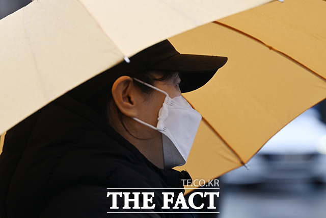 서울시 초미세먼지 농도가 '나쁨'을 기록하고 비가 내린 18일 오전 서울 종로구 일대가 흐린 모습을 보이고 있다. /김성렬 기자