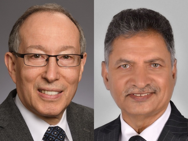 올해 박만훈상 개인 수상자인 월터 A 오렌스타인 교수(왼쪽)와 단체 수상자 DCVMN의 CEO 라진더 수리. /SK바이오사이언스