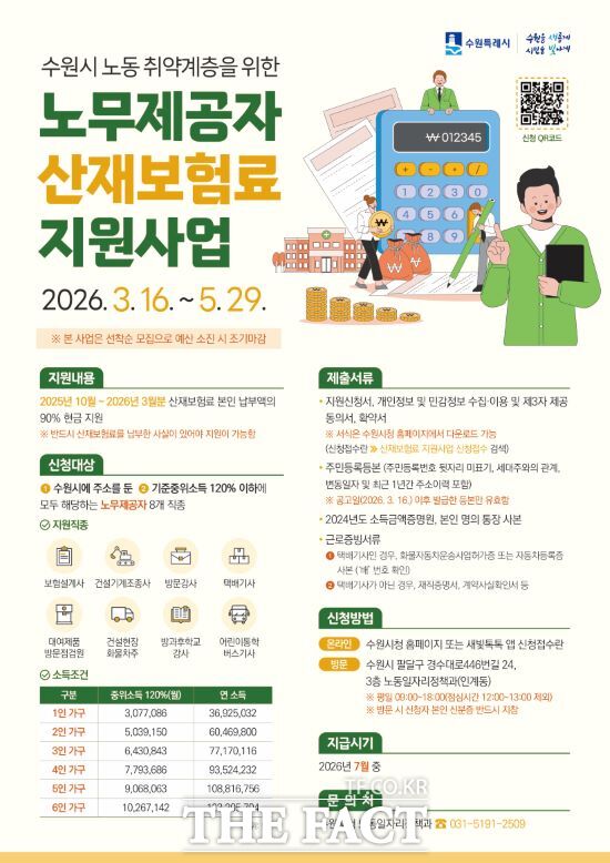 2026년 상반기 노동 취약계층 노무제공자 산재보험료 지원사업 홍보물. /수원시
