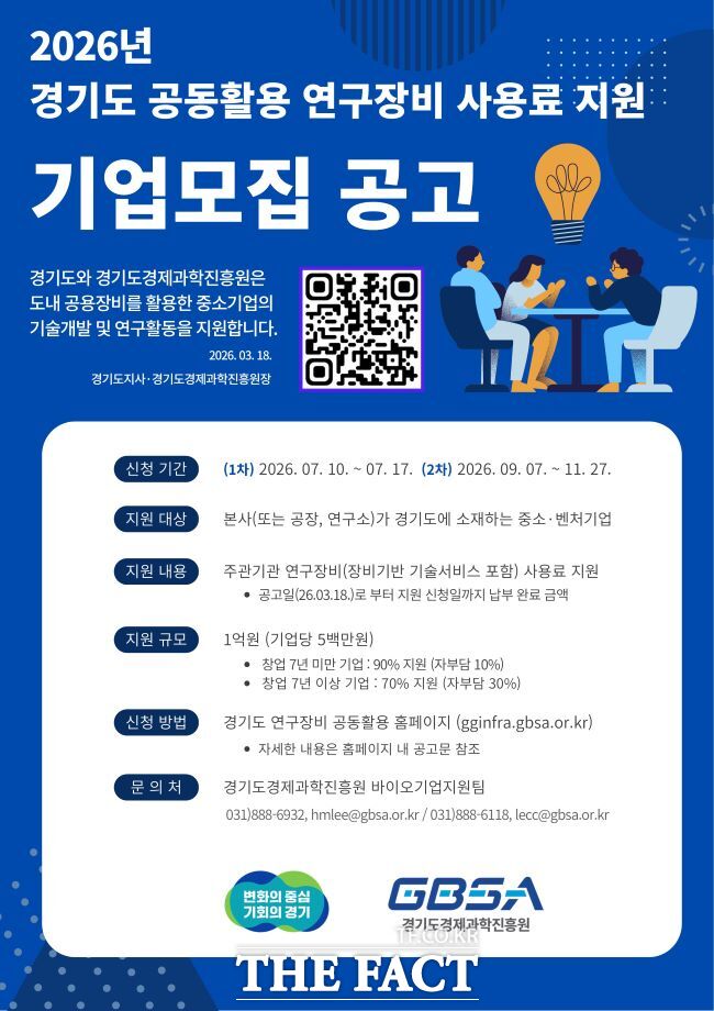 2026년 연구장비 공동활용 장비 사용료 지원 홍보물. /경기도