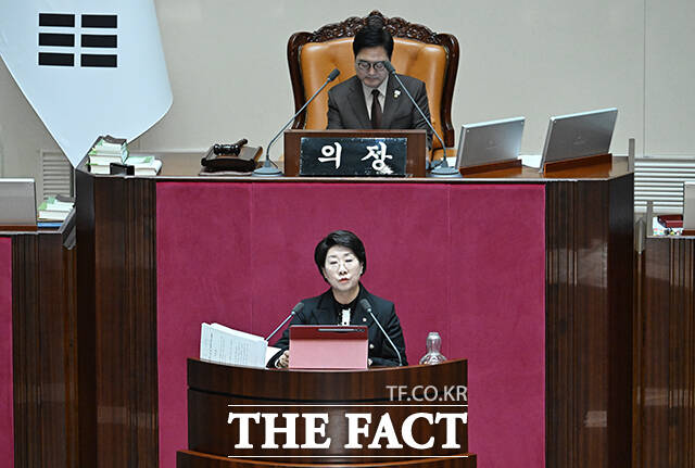 이달희 국민의힘 의원이 20일 오후 서울 여의도 국회에서 열린 제433회 국회(임시회) 제433-2차 본회의에 참석해 중대범죄수사청 조직 및 운영에 관한 법률안(대안)에 대한 무제한 토론(필리버스터)을 하고 있다. /국회=박헌우 기자